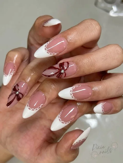French lace nail art by Pixienailsbali
